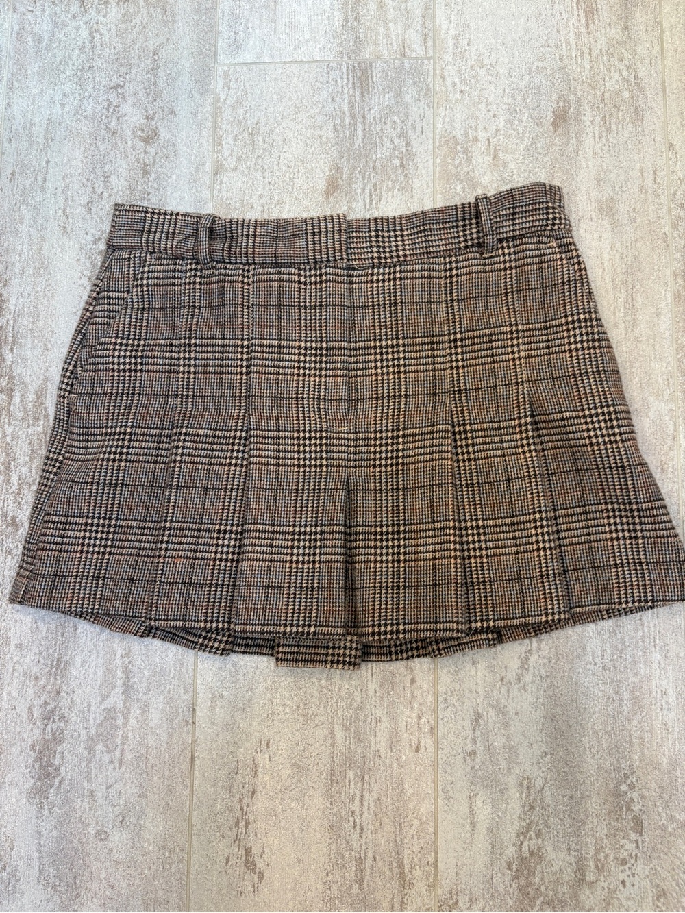 Mango Brown Plaid Pleated Mini Skirt